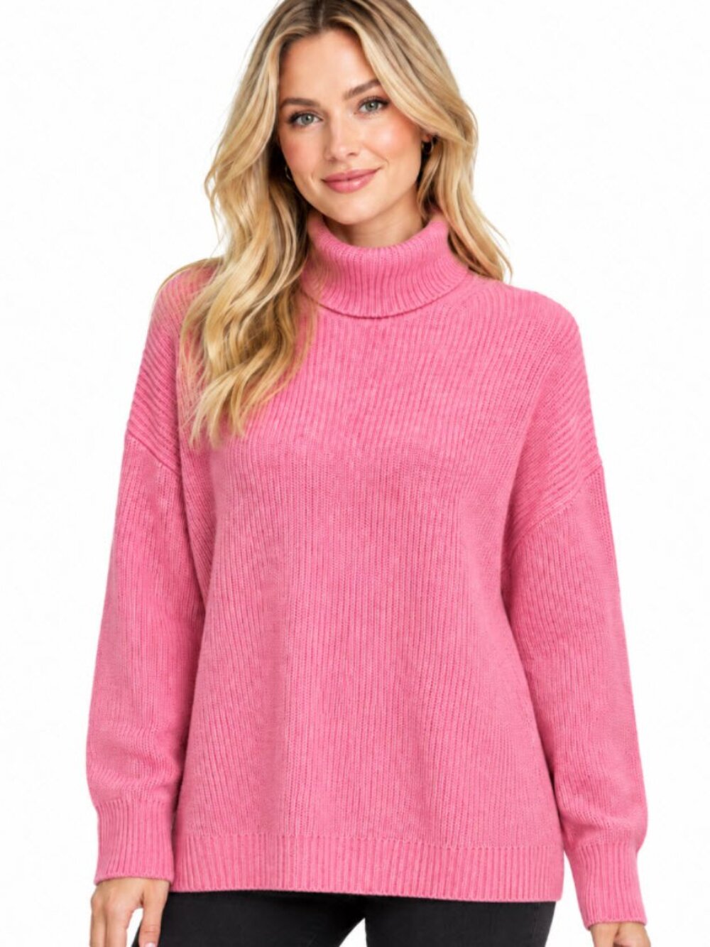 J.Crew Cotton Cashmere Funnel Neck Sweater Pink Relaxed Fit Size L Preppy